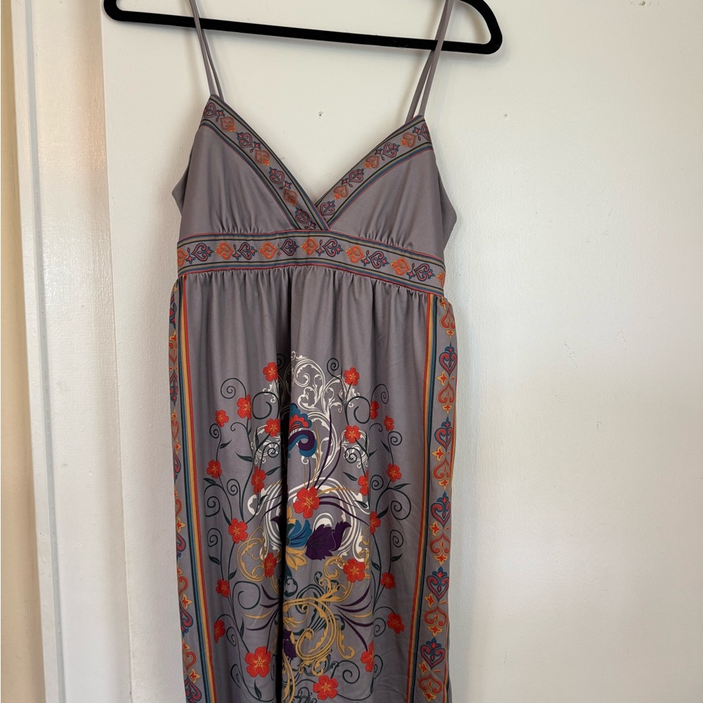 Flying Tomato Babydoll mini bohemian  Gray Floral Dress S